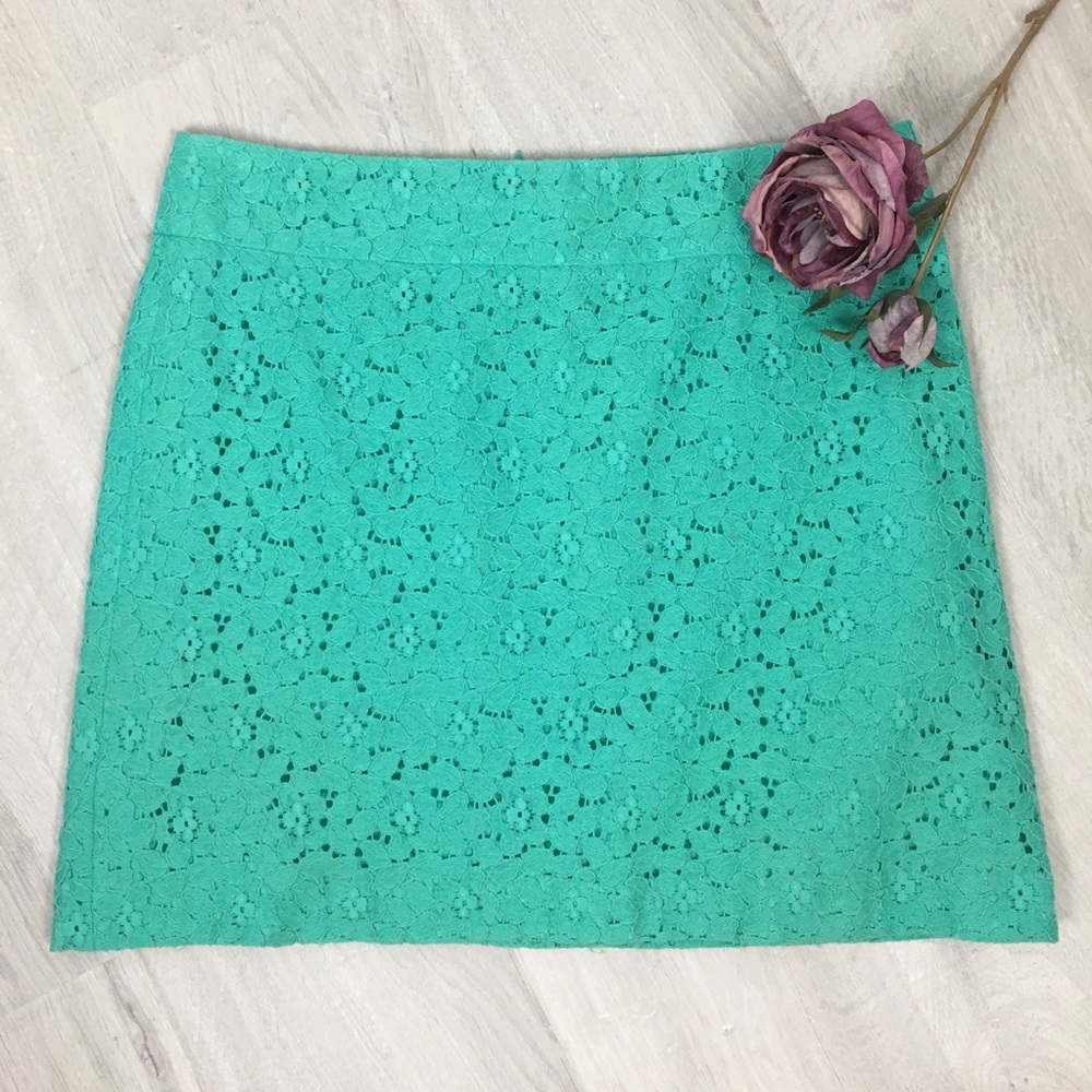 Ann Taylor Loft Green Eyelet Skirt Sz 10